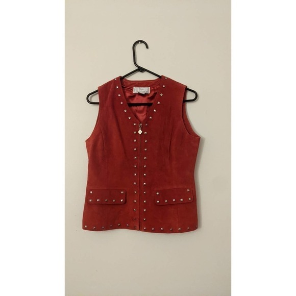 Lisa International 100 Percent Suede Red Vest with Metal Embellishment, Small - Picture 1 of 11